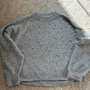 Gray Pearl-Embellished Women's Sweater